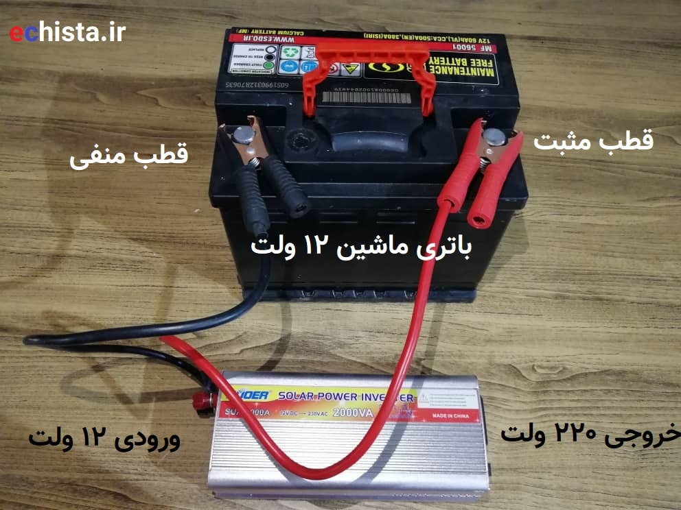روش اتصال اینورتر به باتری خودرو
